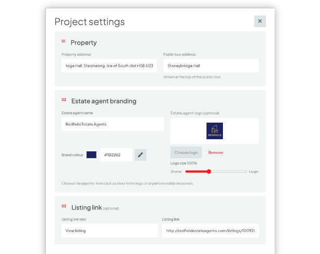 Create project screen